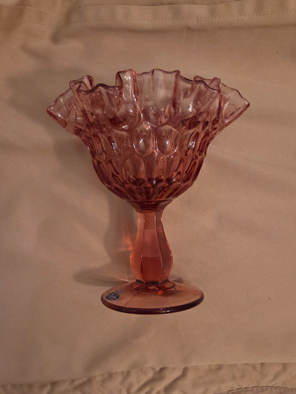 Fenton Pink Ruffled Glass Compote - Picture 3 of 3